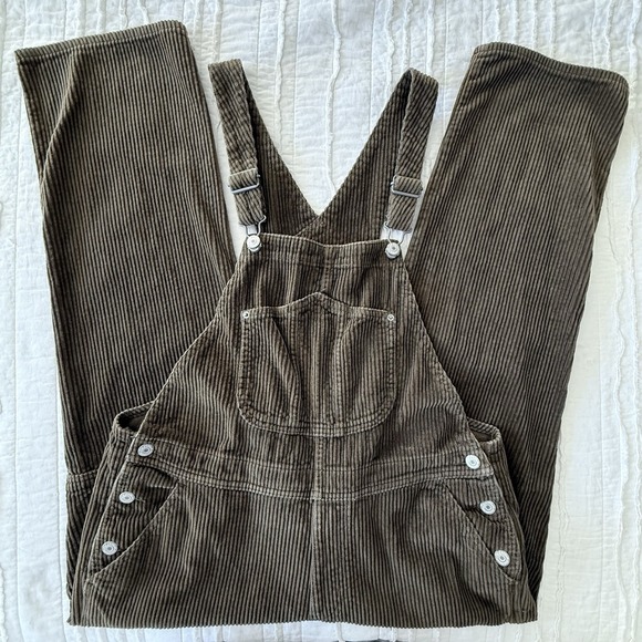 Old Navy corduroy slouchy straight workwear overalls Women 12 Arboretum - Picture 2 of 11